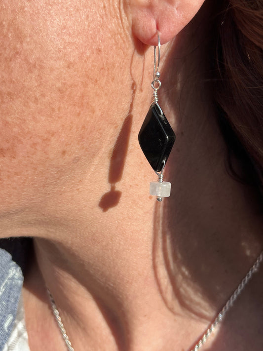 Black Onyx & Moonstone Earrings